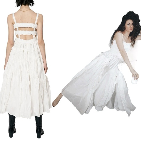 ASOS Design White Tiered Smocked Midi Dress Size 4 - Picture 1 of 7